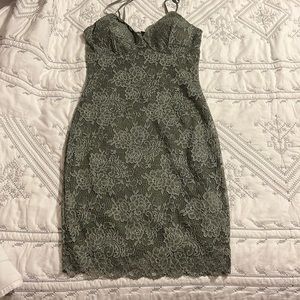 Olive green lace dress padded bra; adjustable straps.